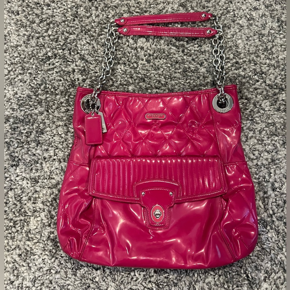 Coach Dark Pink/Fuchsia Patent Leather Convertible Strap Purse